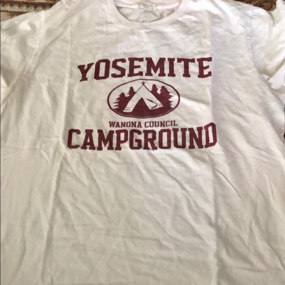 A white Yosemite campground shirt